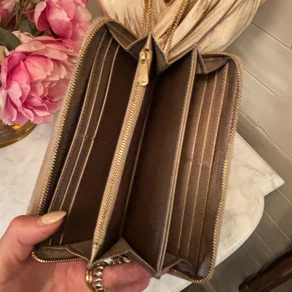 Gorgeous EUC Christian Dior Gold Quilted Cannage Long Wallet w Sig Charm Pull
